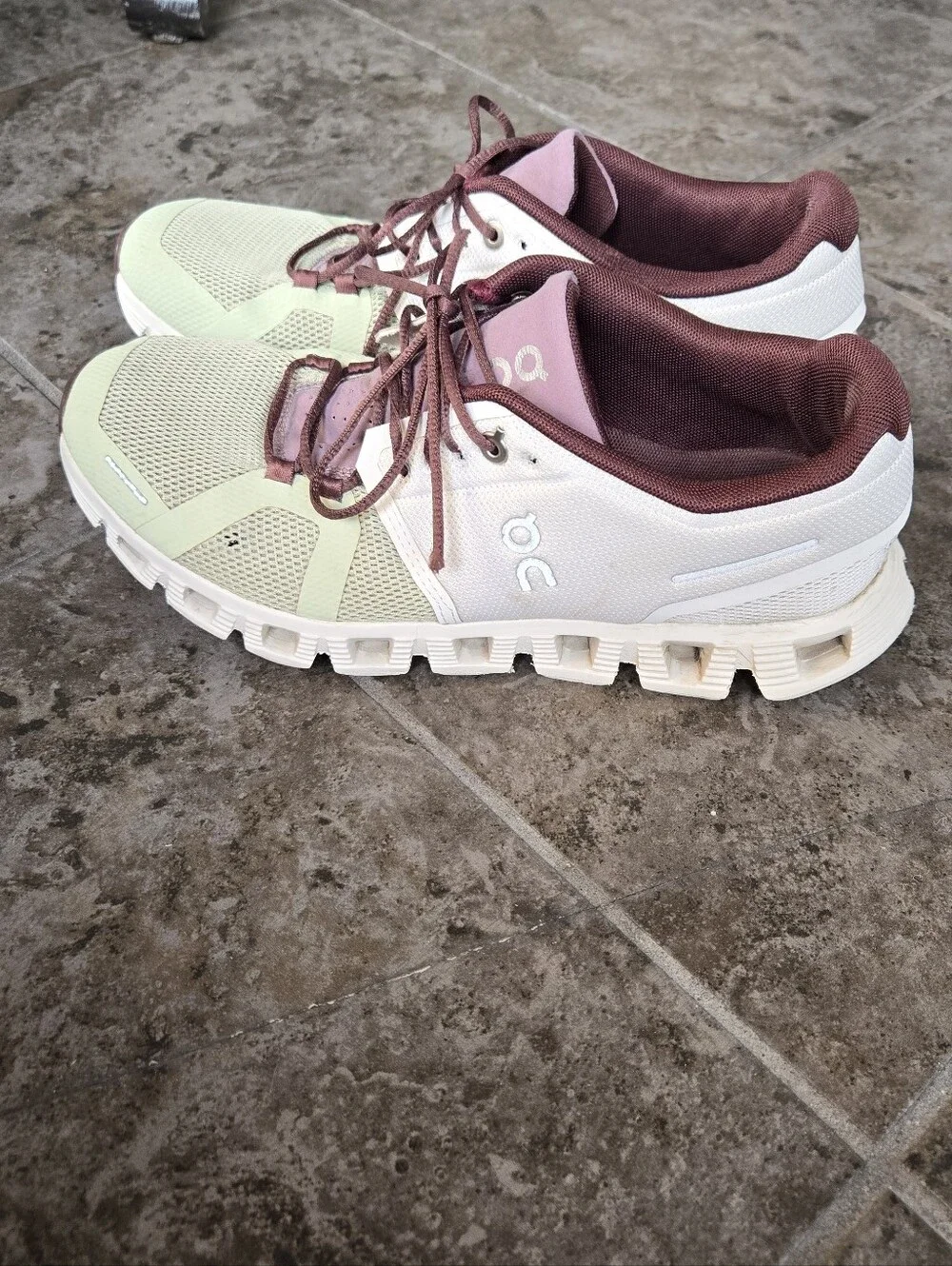 On Cloud 5 Running Shoes Sneakers Ice Haze White Green Plum Size 7.5 - Picture 3 of 14
